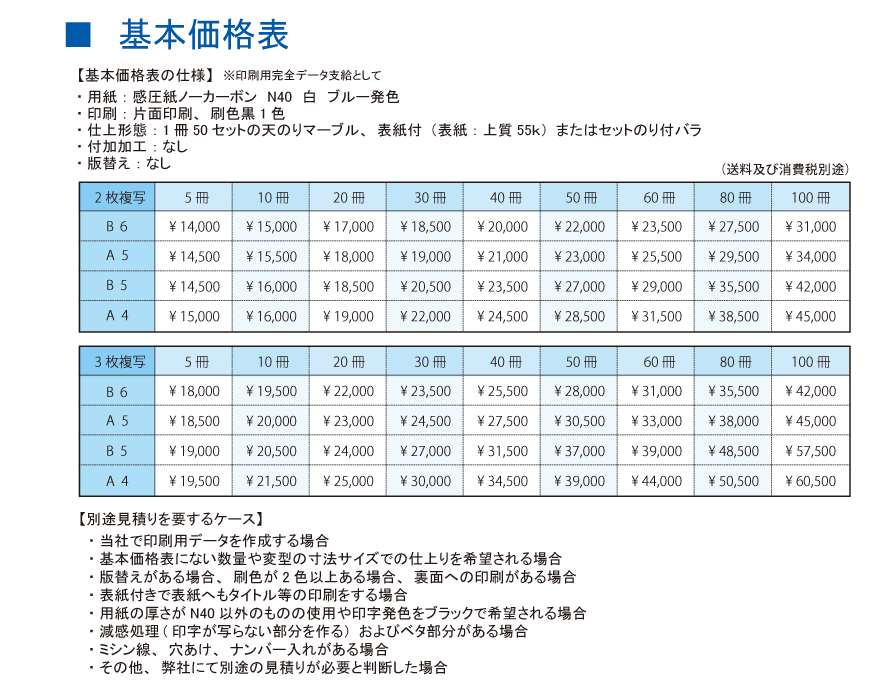 入金･出金伝票、発注伝票、納品･請求伝票、控え付領収書など各種複写伝票の印刷･製作を少数ロットから大量ロットまで承ります。